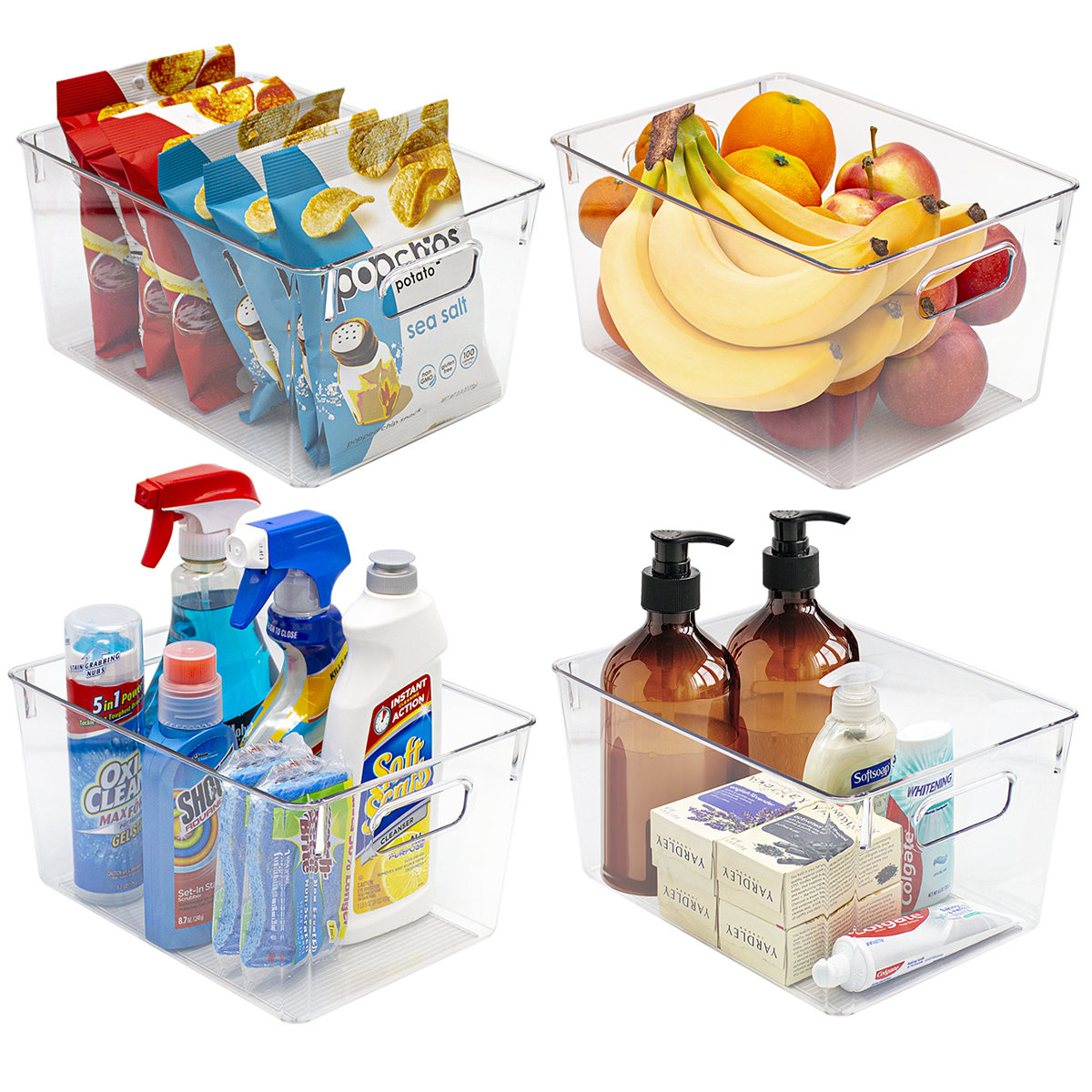 Sorbus Medium Clear Kitchen, Pantry, and Fridge Storage Bins with Handles (Set of 4)